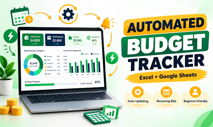 design an excel or google sheets budget tracker with automation