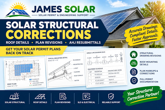 fix solar permit structural corrections and revise plans