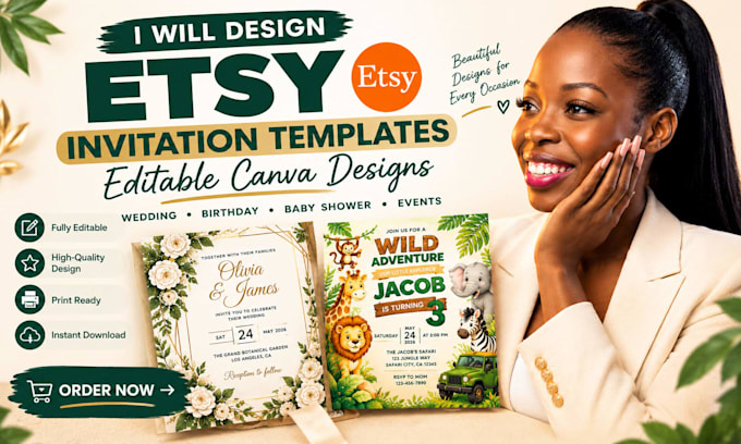 create editable canva wedding birthday invitation templates for etsy store seo