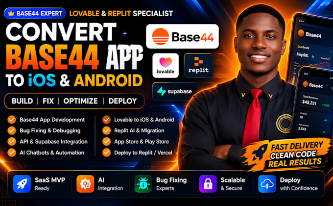 convert base44 lovable web app to ios android app and publish