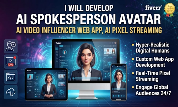 develop ai spokesperson avatar, ai video influencer web app, ai pixel streaming