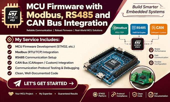 develop industrial mcu firmware with modbus, rs485 and can bus integration