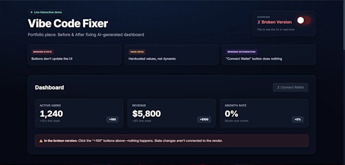 fix your broken ai generated react code and make it functional