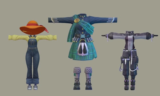create custom vrchat outfits, vrchat clothing assets props and accessories