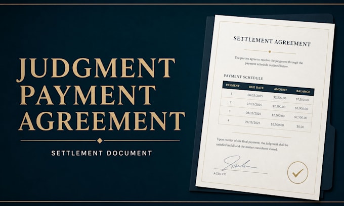 prepare a judgment payment and settlement agreement