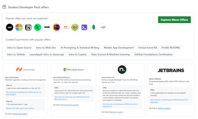 provide github student developers pack for you