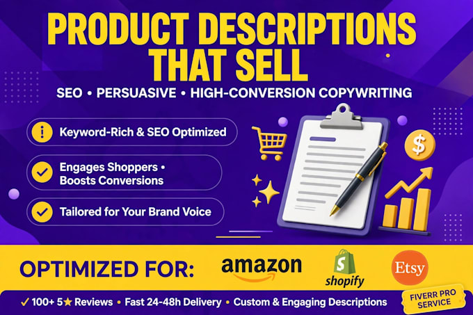 write SEO optimized product descriptions for shopify and amazon