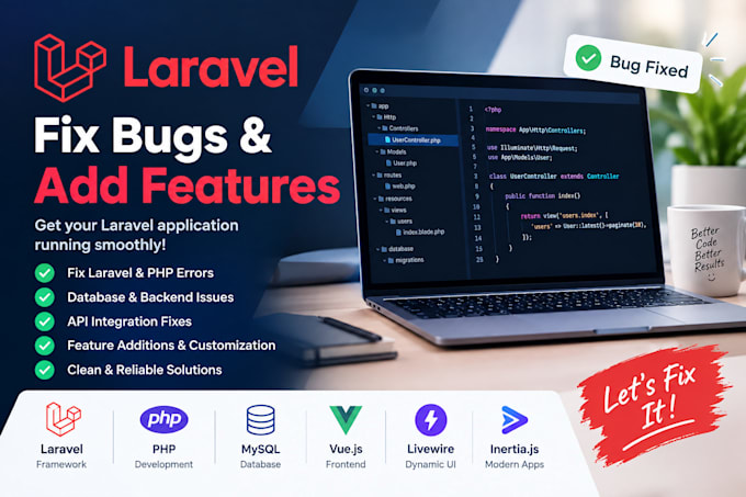 fix laravel bugs and errors