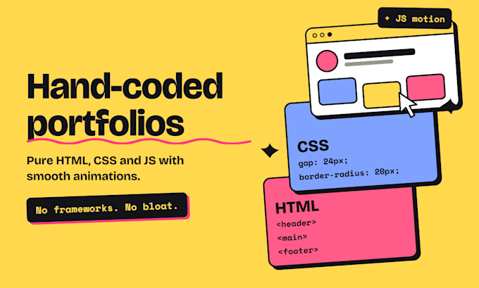 code a custom HTML CSS js portfolio with animations