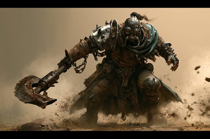 create an epic grimdark sci fi warrior character illustration