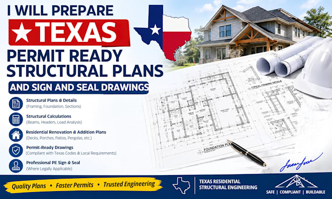 prepare texas permit ready structural plans and sign and seal drawings