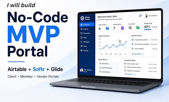 create no code mvp web app for client, member vendor portal with airtable, softr