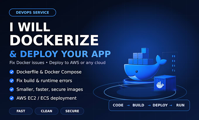 dockerize your application, fix docker issues and deploy to AWS or any cloud