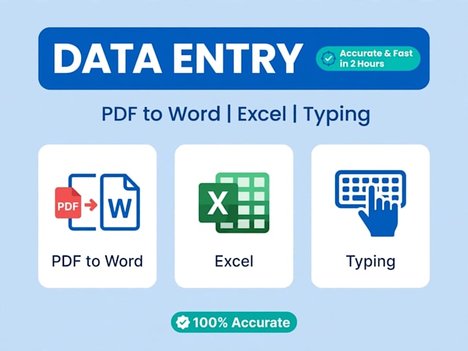 do data entry, pdf to word , excel and typing in 2 hours