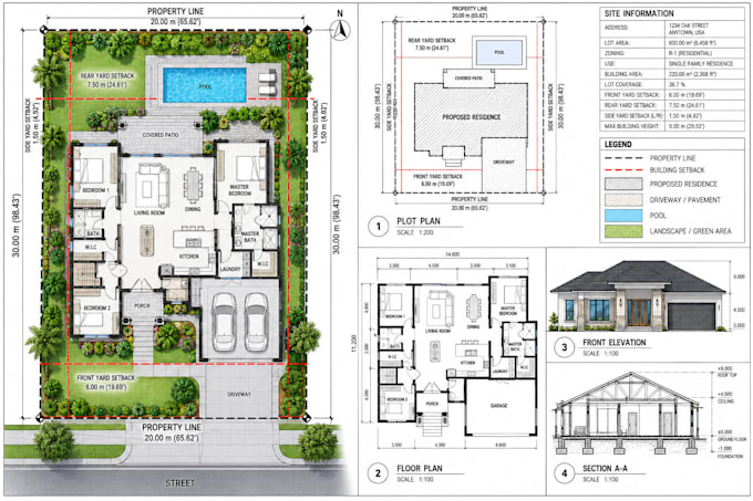 draw 2d site plan, plot plan for city permit architect floor plan and blueprint