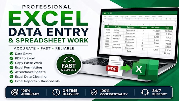 do excel tasks like data entry, cleaning, formula, lookup, and match