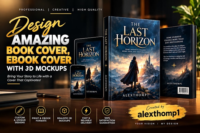 design amazon book cover, ebook cover with 3d mockups