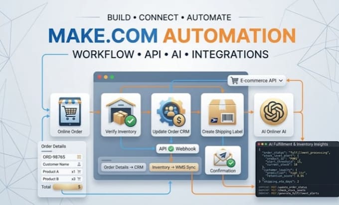 makecom automation setup, workflow integration and business process automation