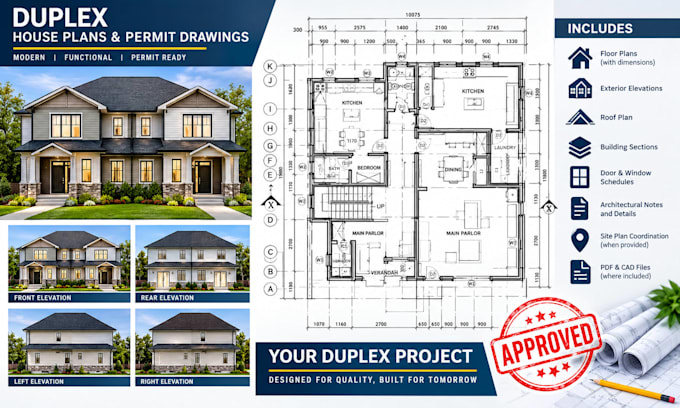 create duplex house plans and permit drawings for residential projects
