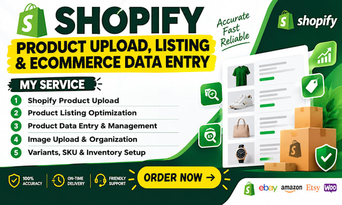 do shopify product upload, product listing and ecommerce data entry