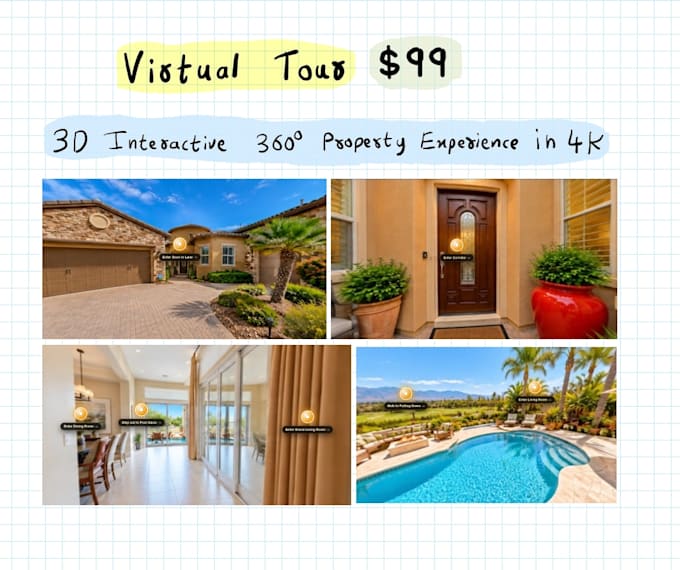 create 3d interactive 360 degree virtual tour property experience in 4k