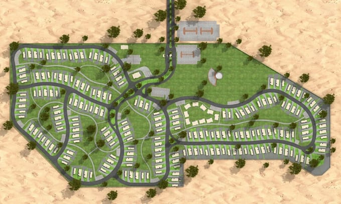 office 2d site layout, render proposed rental apartment, uk real estate plot map