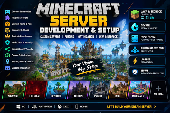 develop and setup minecraft server with advanced features