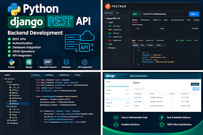 develop a python django rest API for your web application