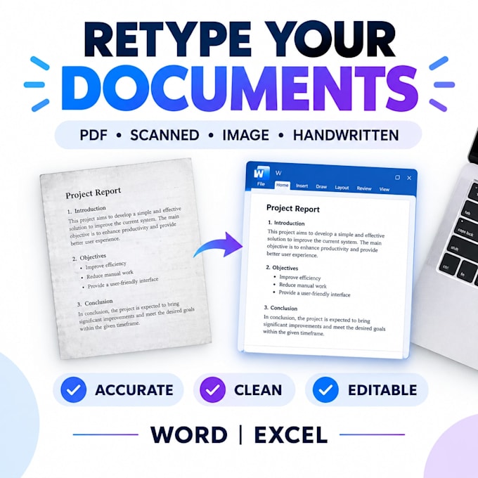 retype scanned pdfs, images and handwritten documents