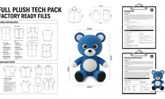 create a factory ready plushie tech pack and sewing spec sheet