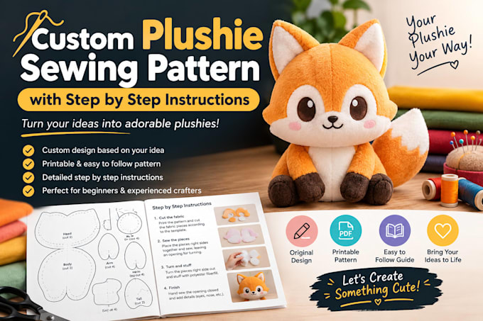 make a custom plushie sewing pattern with step by step instructions