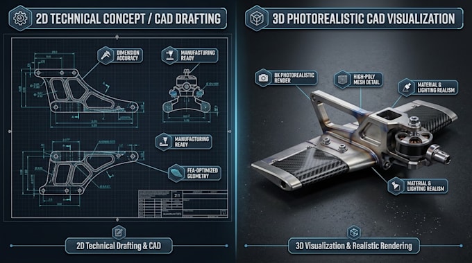 design aerospace part, uav, aircraft and drone components with 3d rendering