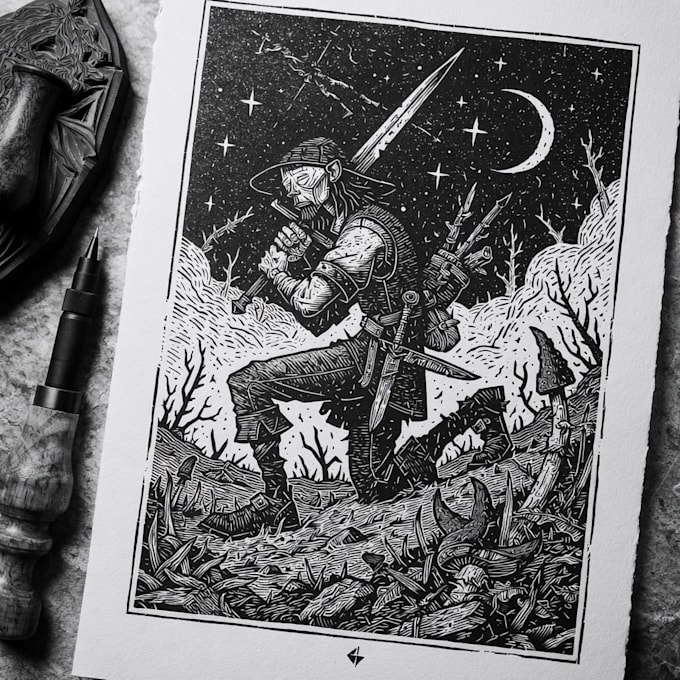 create a true woodcut or linocut illustration