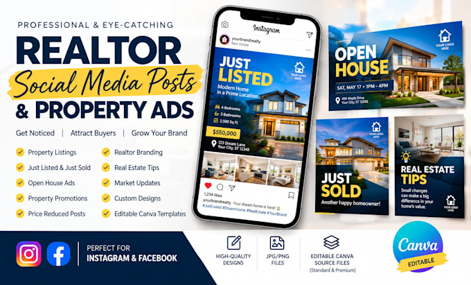 design realtor social media posts and property ads
