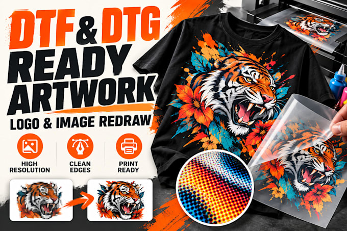 redraw artwork in vector for dtf, dtf and screen printing