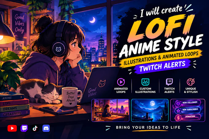 do lofi loop animation cozy anime lofi art and custom animated