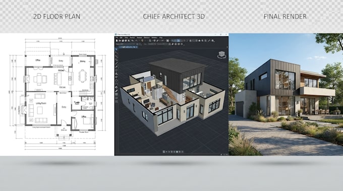 create architectural permit drawing and editable chief architect 2d, 3d model