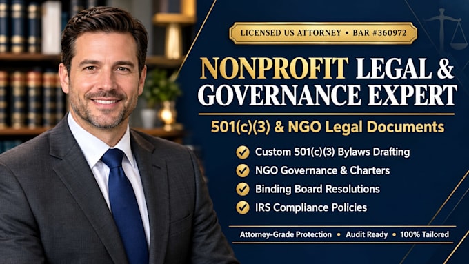 draft 501c3 nonprofit bylaws by a licensed US attorney
