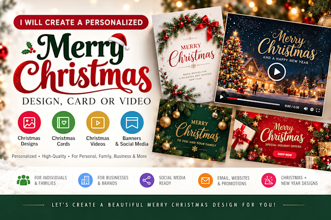 create a personalized merry christmas design, card or video