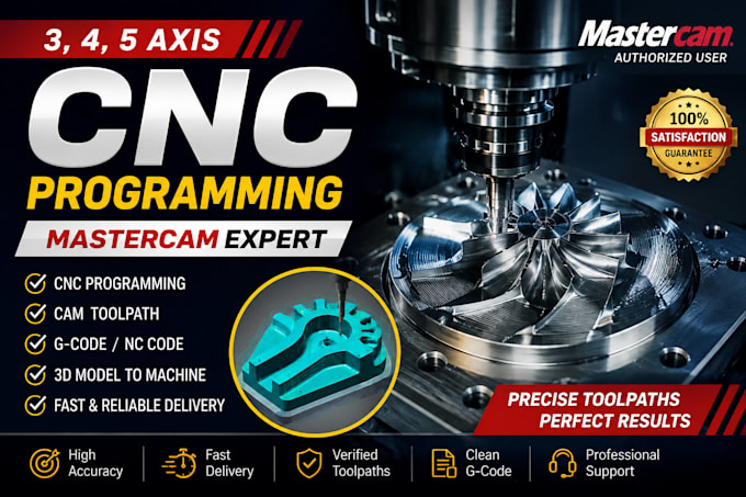 do 3, 4, 5 axis cnc and cam programming, g code using mastercam cnc toolpath