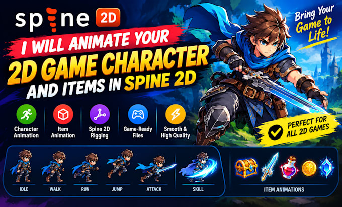 create smooth 2d game character animations in spine 2d