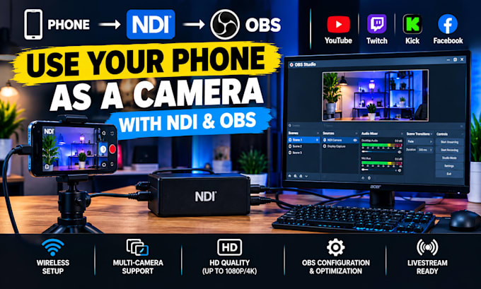 setup ndi phone camera with obs for live streaming