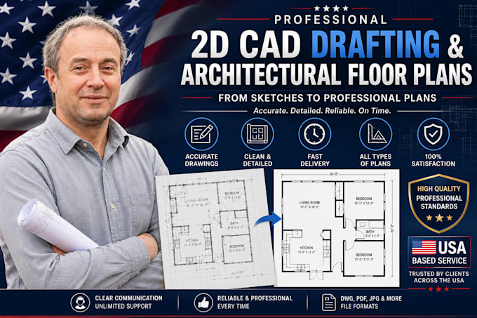 do professional 2d cad drafting and architectural floor plans from sketches