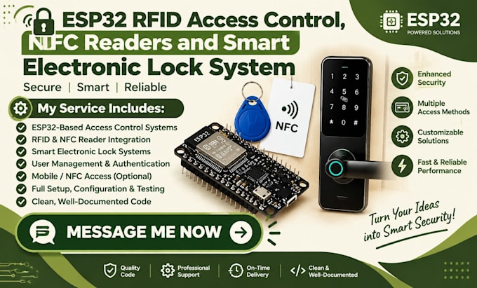 program esp32 rfid access control, nfc readers and smart electronic lock system