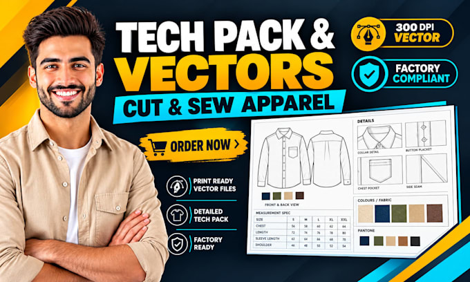 prepare print ready vector files and tech pack for cut and sew apparel
