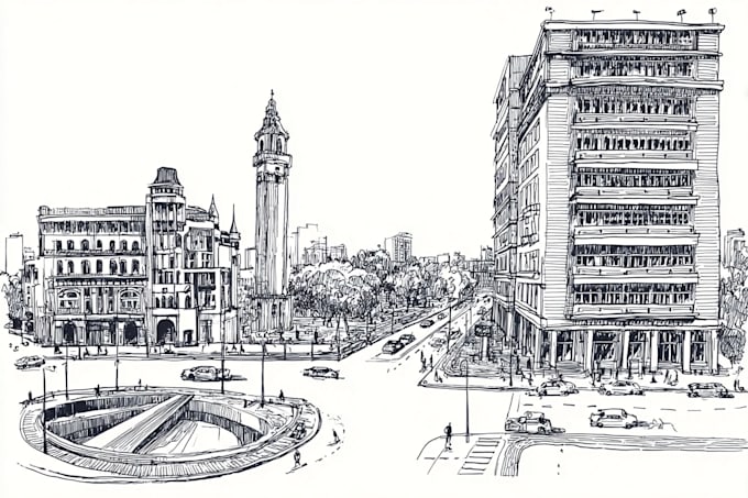 hand draw architecture and urban design sketches
