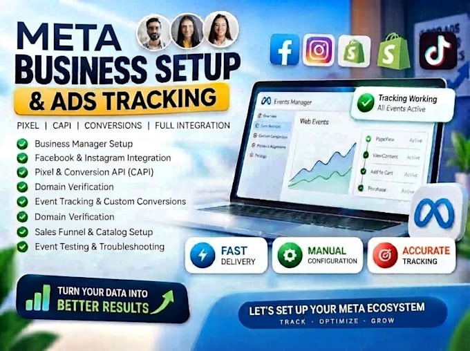 set up meta facebook bm, pixel, capi, and ads tracking