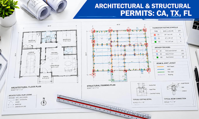 architectural and structural drawings for permit in california texas and florida