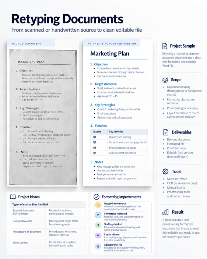 retype your handwritten documents