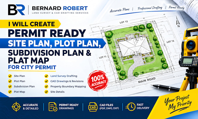 draft permit ready site plan plot plan subdivision plan plat map for city permit